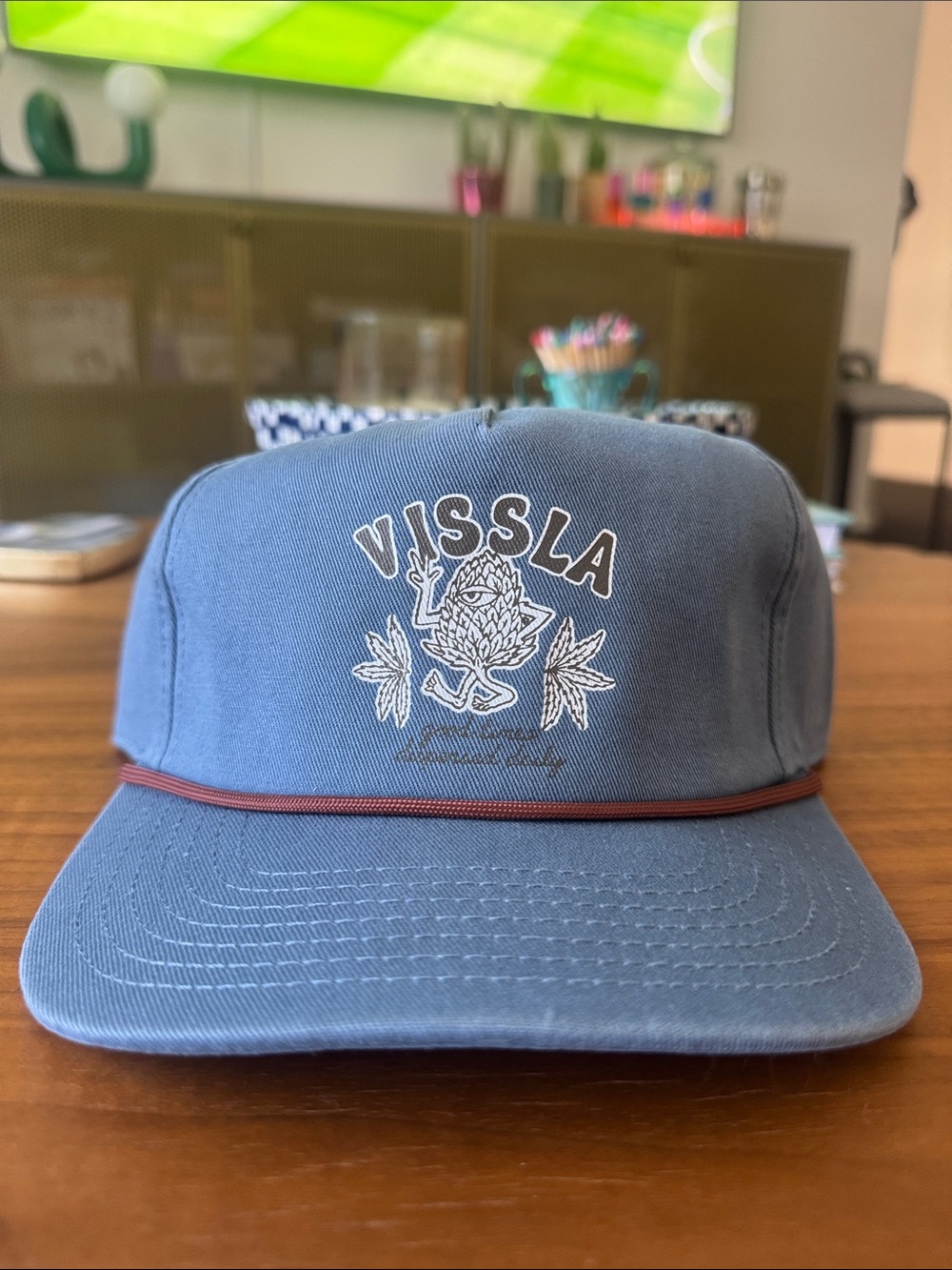 VISSLA Slate Blue Five-Panel Hat with Brown Rope Trim